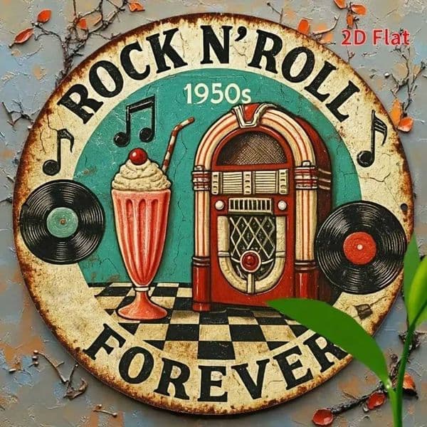 RetroCraft Vintage Wall Art 1950s Rock N Roll Decor Metal Jukebox Guitar Car 2D Flat Aluminum Decor For Home Bar Music Man Cave C260514
