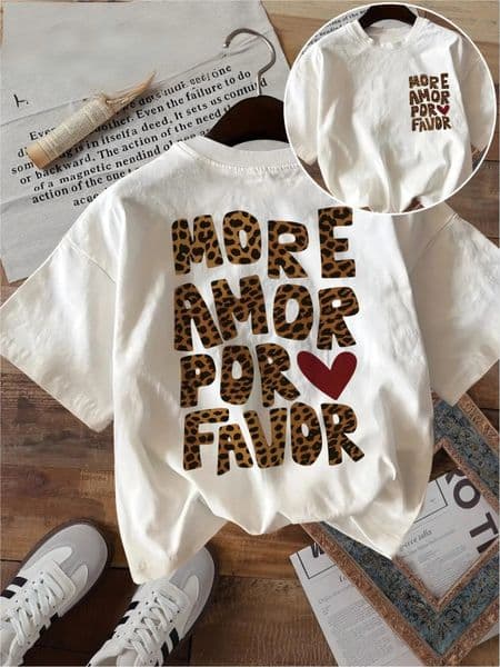 More Amor Por Favor T Shirt Funny Leopard Heart Graphic Spanish Quote Unisex Harajuku Streetwear Loose Summer Short Sleeve Tops 260513