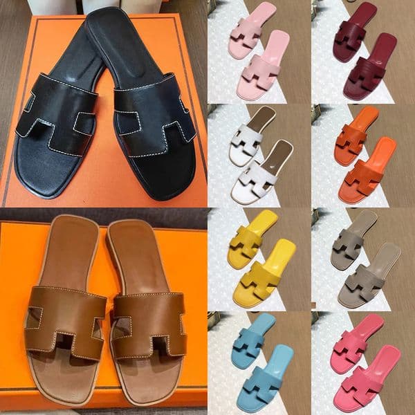 Free shipping slippers designer sandals women slides luxury sliders leather stylish claquette luxe sandles brown black white pink orange shoes