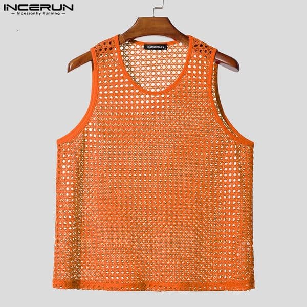 INCERUN Men Tank Tops Mesh Hollow Out O-neck Sleeveless Male Vests Streetwear Summer Sexy See Through Fashion Men Clothing S-5XL 260512
