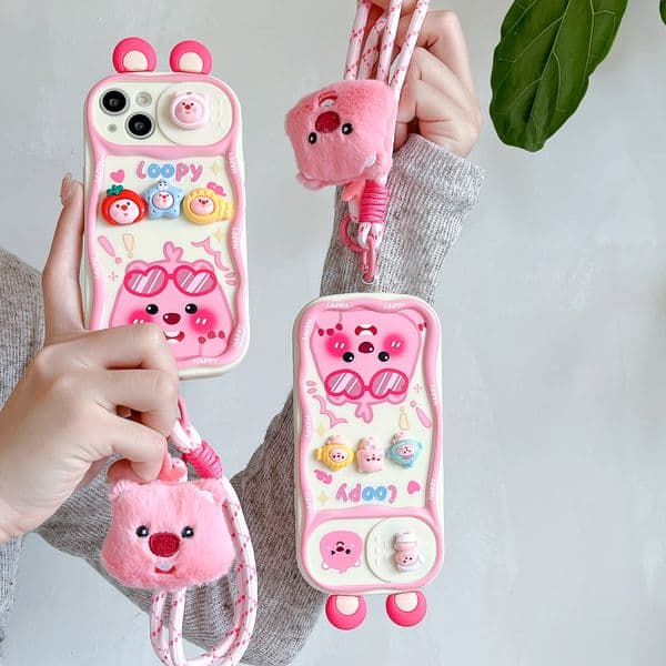 Cute Cartoon Little Beaver Ruby Loving Glasses Wristband Protective Cover for iPhone 17 17Pro 16 15 14 13 12 pro Max plus