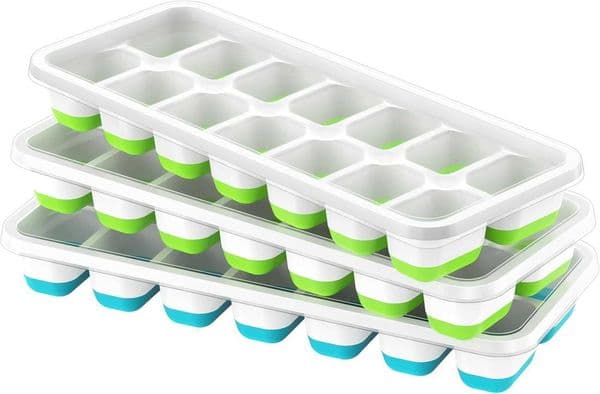 ChefAide Ice Cube Tray with Lid 2 Packs 28 Cubes Durable Stackable Ice Cube Trays for Freezer with Removable Lids EasyReleaseP lasticS iliconeI ceT rayf orC ocktailC o