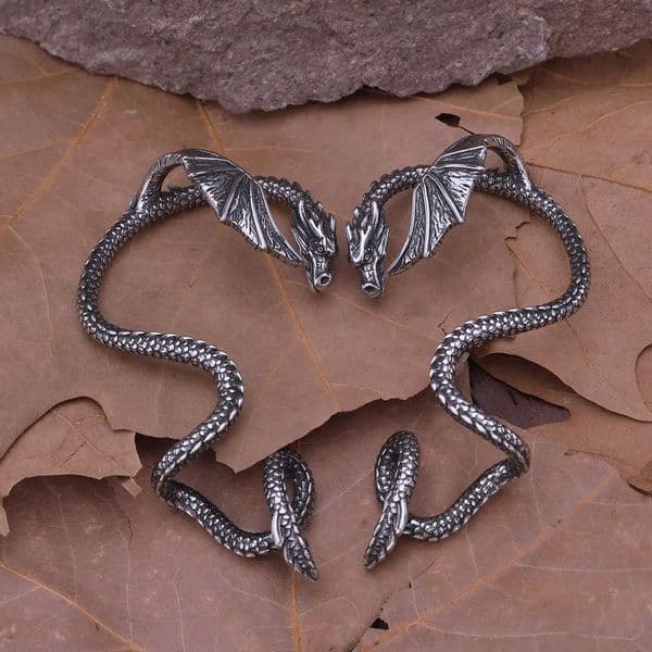 Vintage Vikings Animal Dragon Ouroboros Clip Earrings Women Gothic Non-piercing Ear Cuff Jewelry Stainless Steel Earring 260513