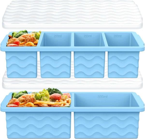Silicone Freezer Molds for Soup with Lid 1-Cup 2-Cup Large Ice Cube Trays Food Storage Containers for Meal Prep Freeze 500mL/250mL/125mL Portions 2 Pack