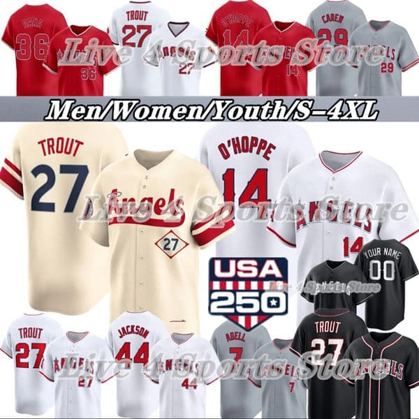 Mike Trout Angels Baseball Jersey Zach Neto Jo Adell Nolan Schanuel Jorge Soler Oswald Peraza Josh Lowe Yoan Moncada Logan O'Hoppe Jose Soriano Reid Detmers Frazier 4X
