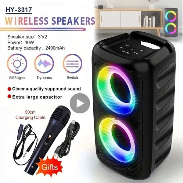Karaoke Radio FM Bluetooth Speaker Portable Wireless With Microphone Lamp Machine Caixa De Som Sound Box Music Subwoofer LED TWS S260513