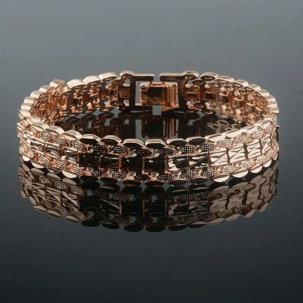 Women Girls 585 Rose Gold Color Carving Wide Bracelets Toggle Lock JewelryNo Box 260513