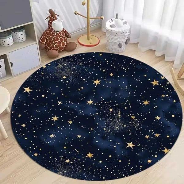 Cartoon Style Print Round RugSimple Night Sky Stars Washable Circular Carpet Non Slip Circle Area Rug Carpet Absorbent Mat For Z260514