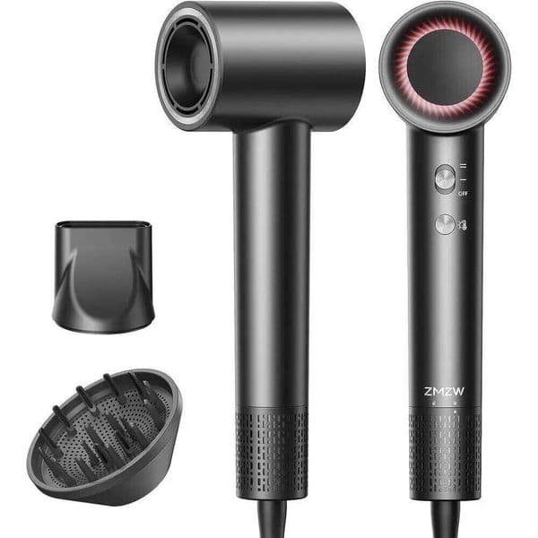 Ultra-Fast Ionic Hair Dryer: 160k RPM Motor, Negative Ions, Smart Heat, Low Noise, Lightweight with Attachments J260514