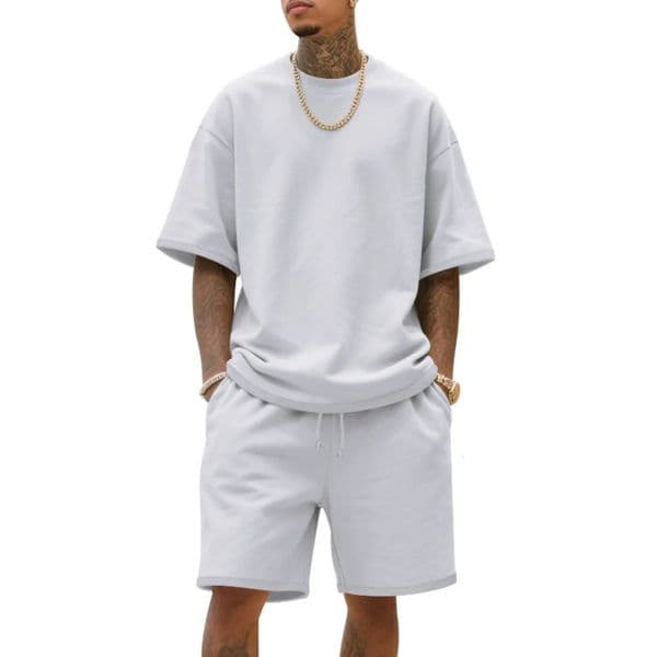 2025 100 Cotton Mens Summer American-Style Loose High Street Hip-Hop Sport Short-Sleeved Set with Shorts 260513