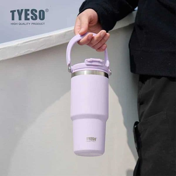 Tyeso Large-Capacity Thermoses Handle Vacuum Cup Dual-Drink Coffee Mug Stainless Steel Ice Cup Car Bottle Hot Cold RetentionT260514
