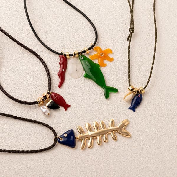 Copper Material Multi Pendant Summer Ocean Small Fish Starfish Fish Bone Rope Necklace Gold Plated Color Preserved 260513