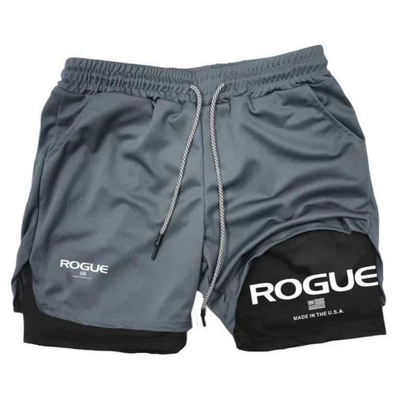 Rogue Gyms Mens Fitness Shorts 2 in 1 Double-deck Compression Summer Sportswear Male Sports Tracksuit Joggers ShortT260514