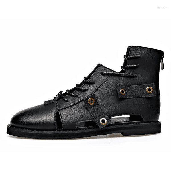 Sandals Big Size Genuine Leather For Men Zipper Lace Designer Shoes Male Summer Fashion Casual Retro High Quality Man