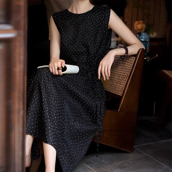 Galaxy Light Wave Dot Breathable Linen High-end Women's Dress, 2026 Summer New Dress