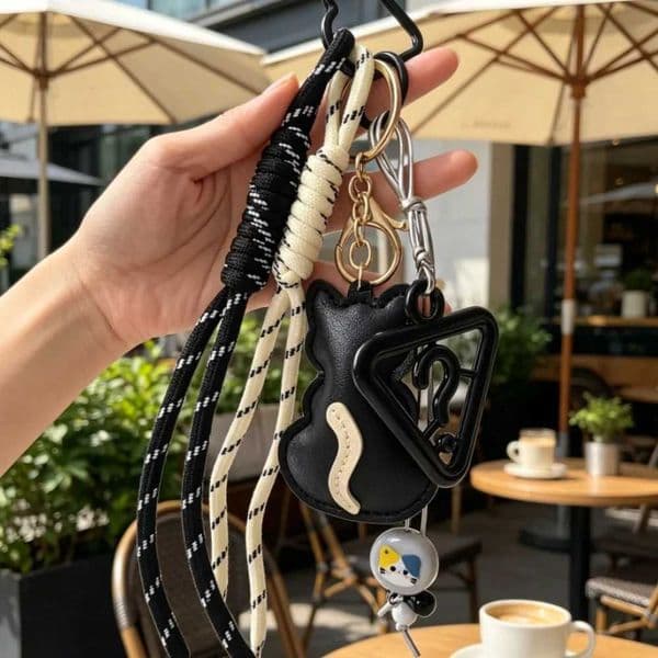 Cat Leather Bag Charm Acrylic Braided Rope Keychain Aesthetic Cat Pendant for Women Backpack L260513