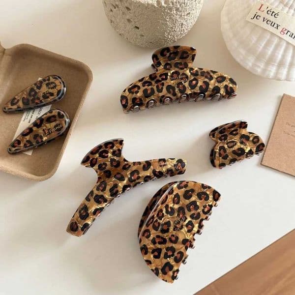 Leopard Print Hair Claw Clip Acetic Acid Coffee Color Acrylic Hair Clip Speckled Design Vintage Style Crab Hair Clip H260513