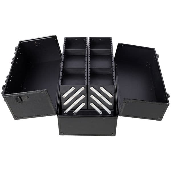 Professional Large Makeup Train Case 14Inch Lockable Cosmetic Organizer Box With 6 Adjustable Trays And Spacious Compartments Black