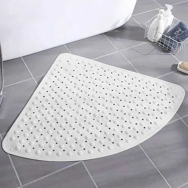 1pc Non-Slip Corner Bath Mat with Suction Cups Drain Holes 21x21in PVC Shower Mat Bathtub Mat Machine Washable Floor MatJ260514