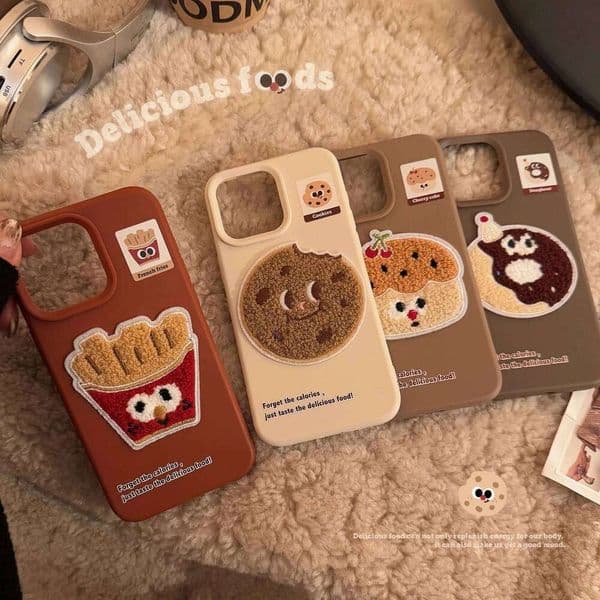 Korean Fast Food French Fries Biscuit Plush Embroidery Phone Cases for iPhone 17 16 14 15 13 12 Pro Max Shockproof Soft Cover 26L0514