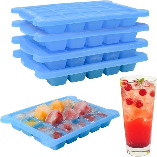 4 Pack Mini Ice Cube Trays for FreezerEasyR eleaseS tackableS mallI ceC ubeT raysw ithL idTinyIc eCu beTr ayfo rMi niFr idgewi thFr eezerPe rfectfo rCo cktailsWhiskey