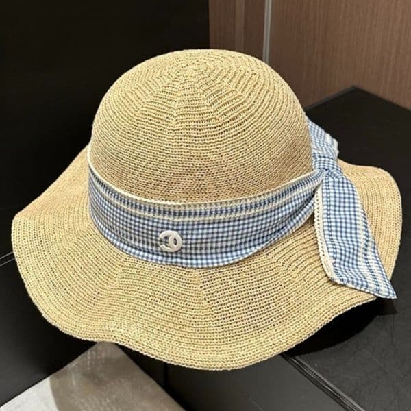 Designer Straw Hat Women's Plaid Bow Wide Brim Straw Sun Hat Designer Hat Sun Hat UV Protection Dome Cap for Summer Beach Daily Wear thumbnail 2