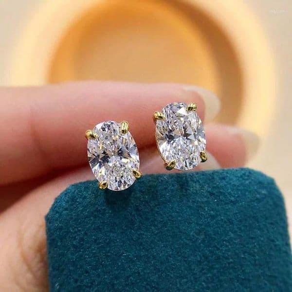 Stud Earrings 925 Sterling Silve Trendy Sparkling Zircon Oval For Women Gift Party Fine Jewelry
