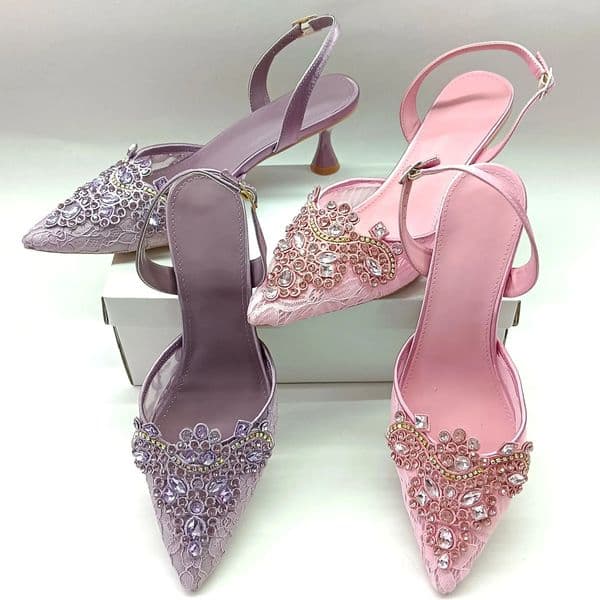 INSIGHTLINK Women High Heels Sandals Pink Lavender Color Rhinestone Party Pumps Bling Full Crystals Nightclub Gems Dress Shoes 260514