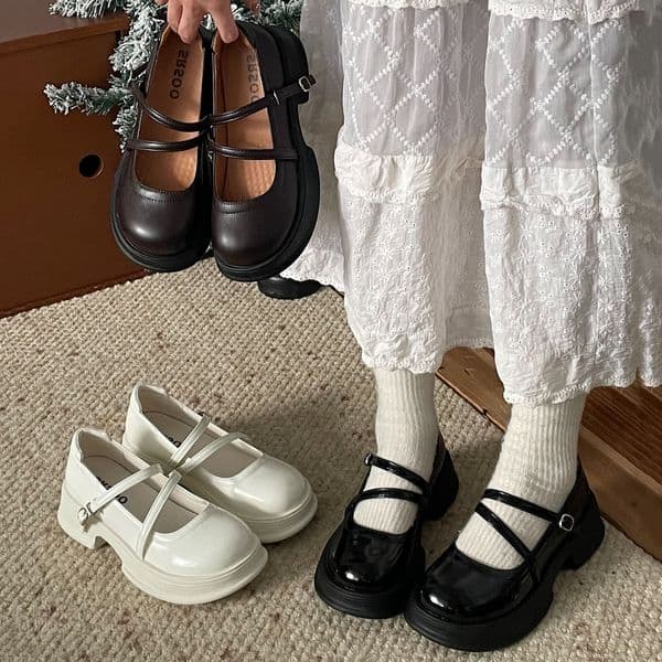 Ddmysports Black Round Toe Retro British Style Women S Leather New Summer Thick Sole Chunky Heel French Mary Jane Shoes Outdoor Shoes