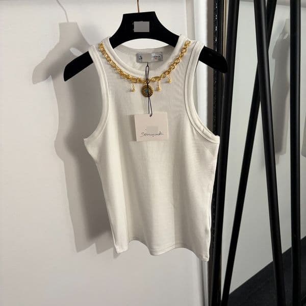 high-end foreign trade stylish slim-fit dopamine sweet style sexy new cotton tank top with metal chain decoration