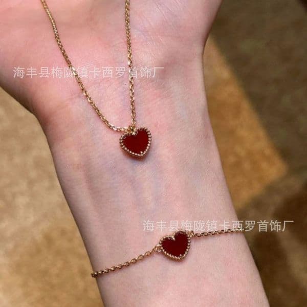 Vanly Cleeffs Bracelet silver jewelry Small red heart necklace red love pendant necklace a gift for girls on graduation