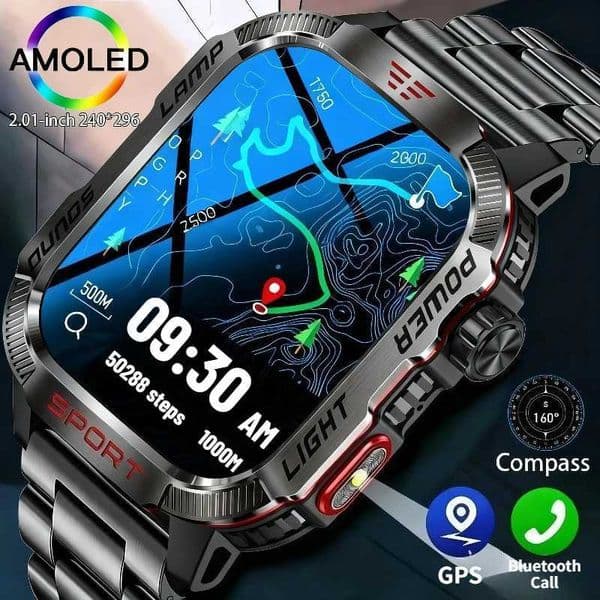 2026 Military GPS Smart Watch Money Detector Light Cpass Waterproof Outdoor Sport Tracker Call Watch with FlashlightJ260514