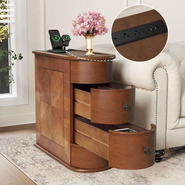 End Charging Station,Sofa Side Table with Drawers, No Assembly Required(Expect Arrival Date 2025/4/16)