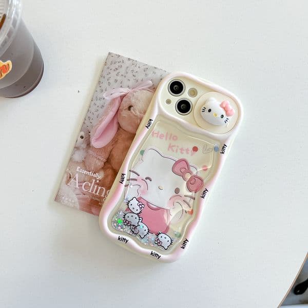 KT Cat Cartoon Design Liquid Sand Silicone iPhone Cases for Models 11 Pro Max / 17 Pro Max u0026 Z260522