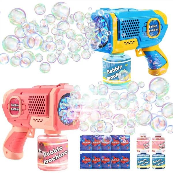 Bubble Gun Machine for Kids Automatic Light Up Bubble Blower with Refill Solution Outdoor Toys Gifts for Parties L260514HVTP