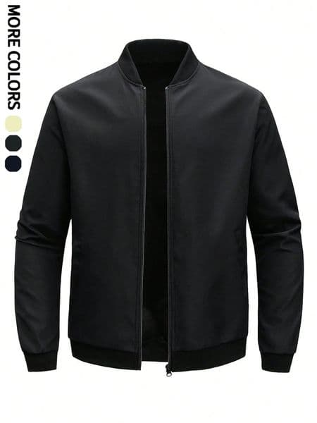 Mens Plain Light Jacket Outdoor Sports and Leisure StandUpC ollarT opB aseballJ acketw ithZ ippera ndE lasticH emW indproof 260511