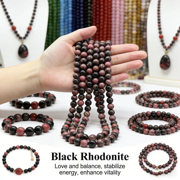 Natural Black Rhodonite Beads Round Gemstone 4 6 8 10mm Loose Bead for Bracelet Necklace DIY Making Supplies Jewelry Accessories 260509