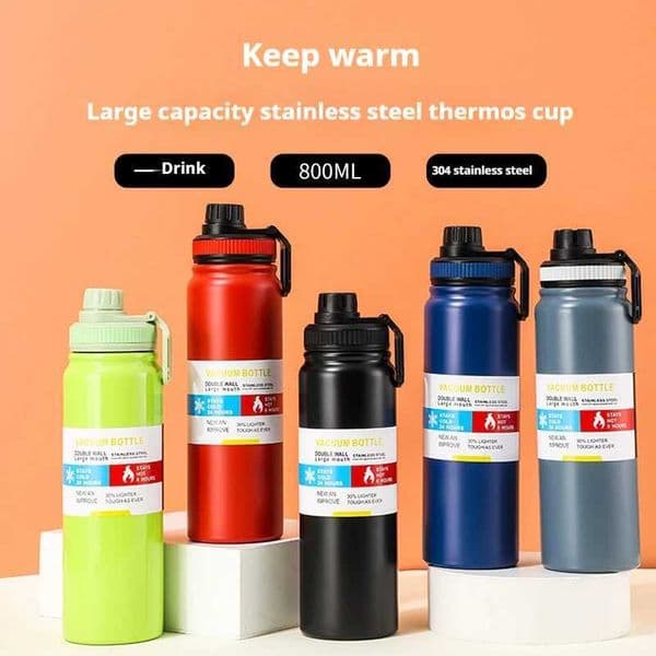 600/800/1000ML Sport Vacuum Flask Stainless Steel Thermal Water Bottle Car Insulated Cup Keeps Cold and Heat Travel Thermal Mug L260513