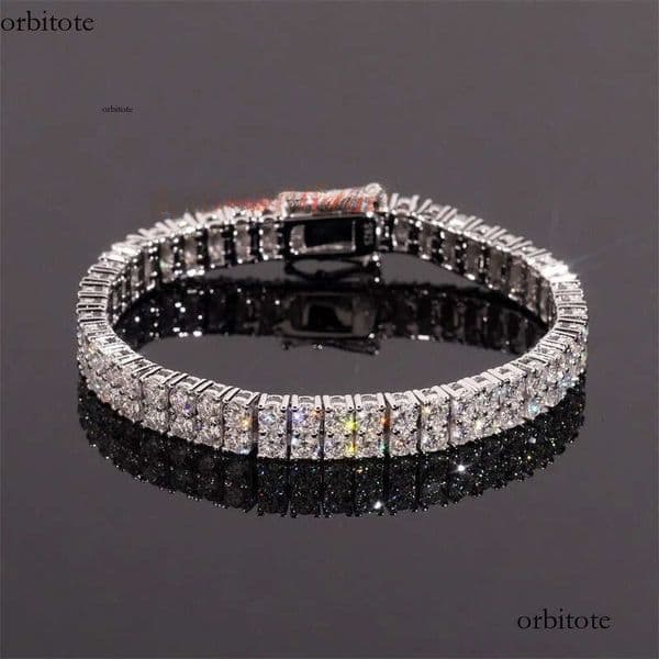 2Rows 3mm VVS Moissanite Pass Tester Sier Hip Hop Jewelry Bracelet Iced Out Dia Tennis Chain