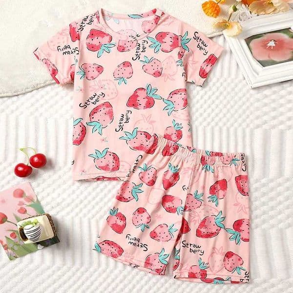 2-pcs Childrens Summer Fashion Print Home Clothes Suit Boy Comfortable Joker Dinosaur Short-sleeved Girl Sweet Pink Shorts SuitL260514MWTE