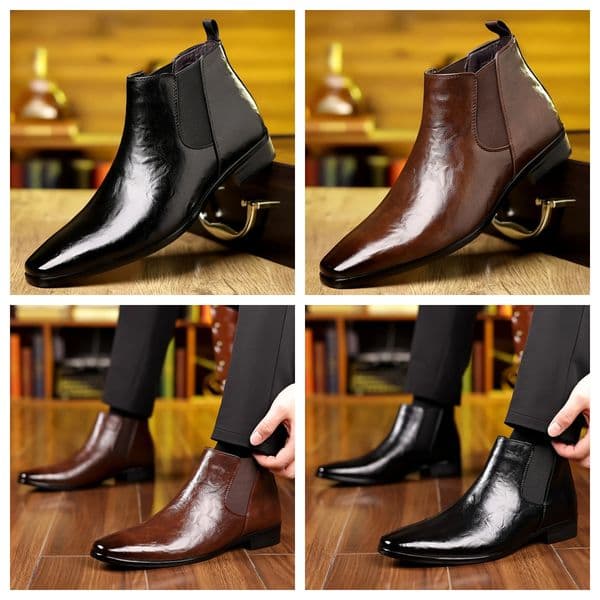 Luxury Premium 2026 Men's Textured Leather Chelsea Boots, Pointed Toe Slip-On Ankle Boots, Soft & Breathable Casual Dress Shoes Free Shipping