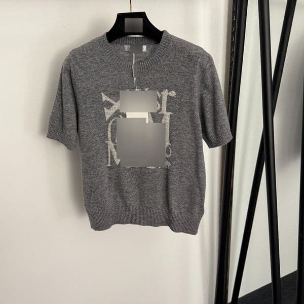 26 Summer High-End New Style Slim-Fit Simple Short-Sleeve Wool Knit Sweater with Contrasting Logo Letters and Round Neck