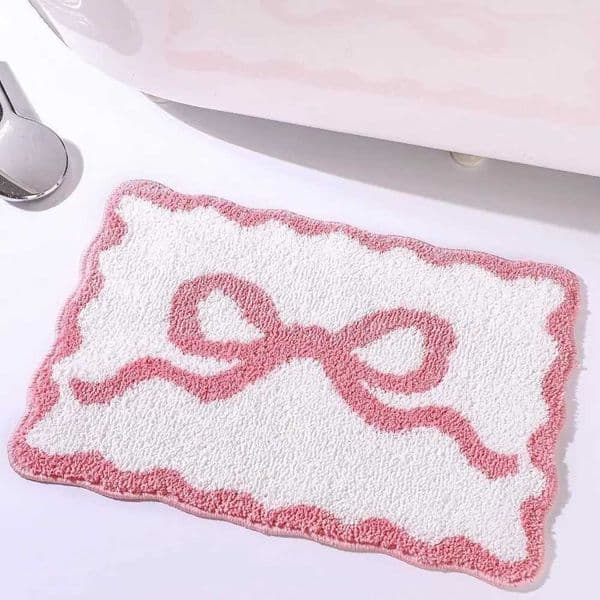 Pink Blue Bow Bathroom Rugs Coquette Aesthetic Bow Decor Cute Bath Mat Girly Shower Rug for Bedroom Kitchen Bathroom Floor Z260514
