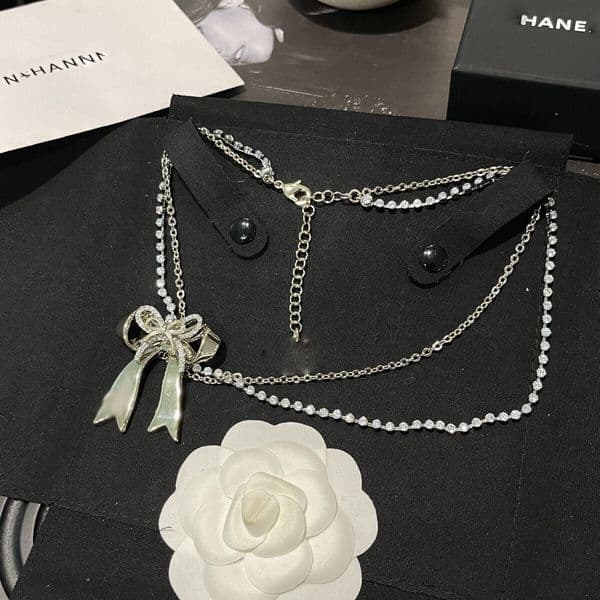 Designer Jewelry channels necklace bowknot diamond-studded necklace double C letter necklace women finely crafted necklace cc necklace