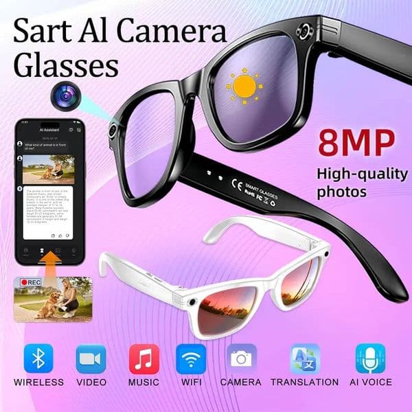 800W HD Shooting AI Smart Glasses with Camera, AI Translation, Video Recording, Photography and Object Recognition