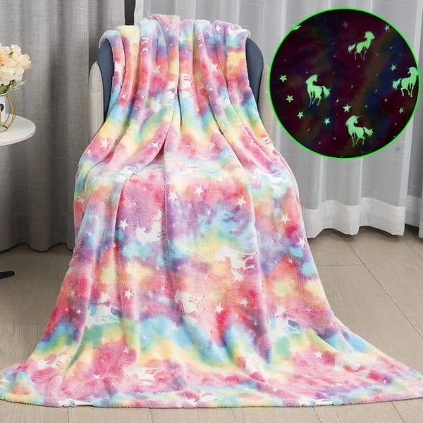 Luxury room Designer Decor 1Pc Rainbow-Colored Unicorn Printed Throw Flannel Soft Sofa Couch Office Bed Camping Travelling, Multi-Purpose Gi 16