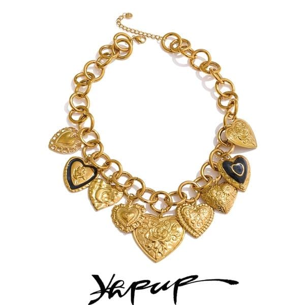 Yhpup Statement Stainless Steel Charms Heart Pendant Necklace Waterproof 18K Gold PVD Plated Stainless Steel Collar Jewelry 260513