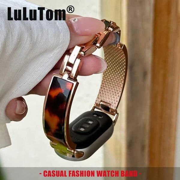 Fashion Amber Resin Metal Strap For Mi B0 9 8 Pro Watch Band Miband 8Pro 9 Pro Mother-of-pearl Bracelet WristbandJ260514