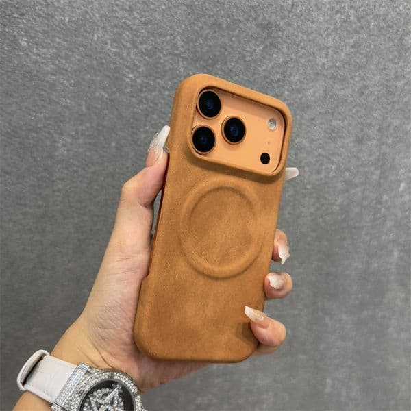 Suitable for Apple 17 phone case, sheepskin texture, semi-cover magnetic retro leather iPhone 16 hard protective case 12