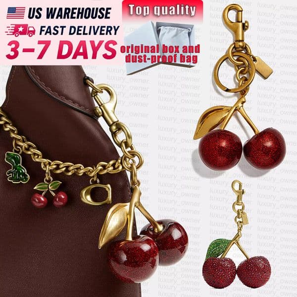 Cherry Bag Charm Women Key Rings keychain Retro-Cool Cherry Motif In Glittery Resin Clip it To Favorite Bag Set of Keys For Refreshing Style key chain Lanyards